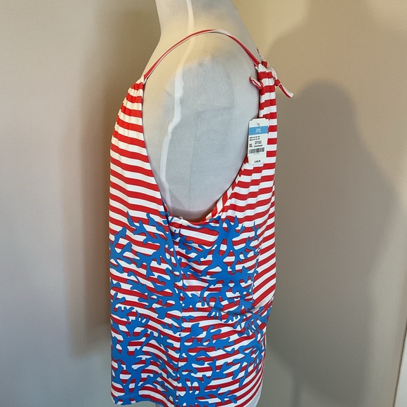 J. McLaughlin Red and White Striped Tank Top with Blue Coral Design - Picture 4 of 5